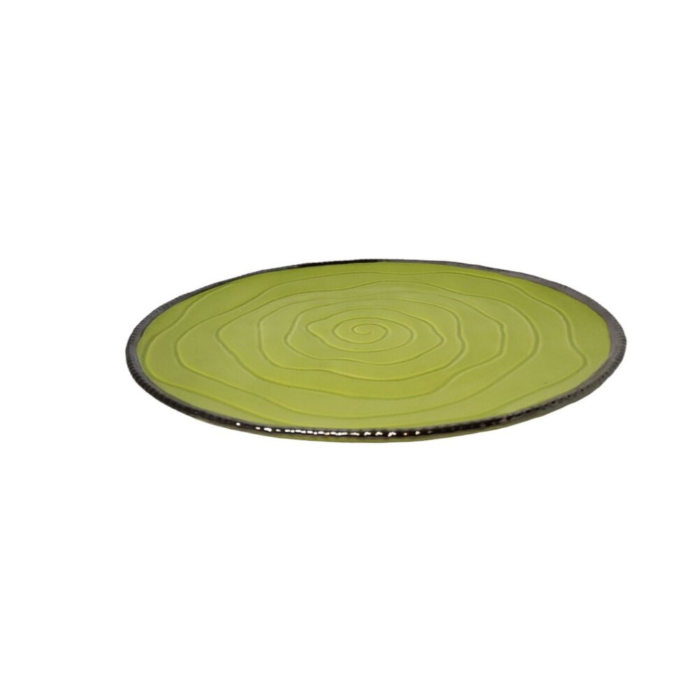 bella casa by ganz ceramic plate in avocdo green with metallic silver trim